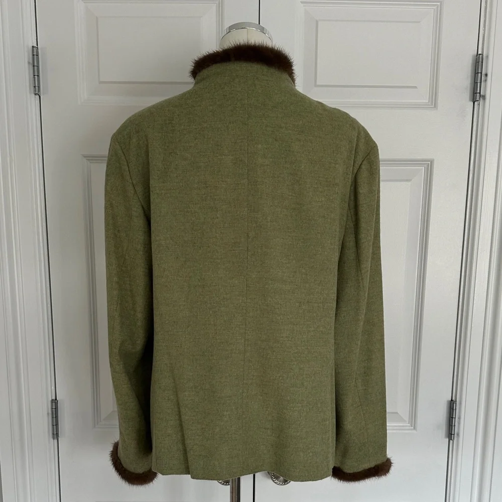 Vintage Selection de Givenchy Olive Green Parisian Wool Jacket Mink Fur Size 16W